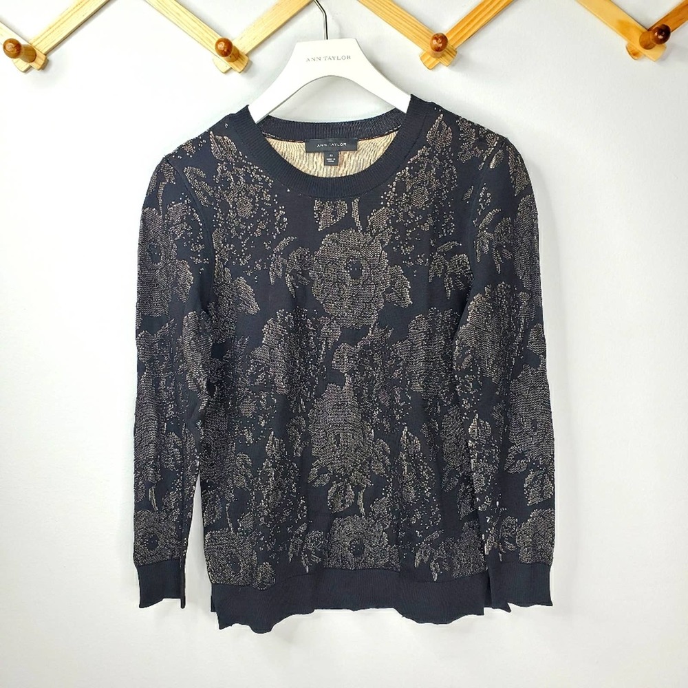 Ann Taylor crewneck floral lace textured sweater